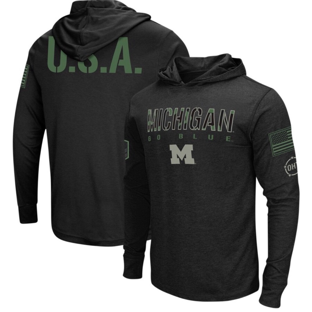 Colosseum Michigan‎ Military Appreciation Long Sleeve Hoodie T-Shirt - 5XT